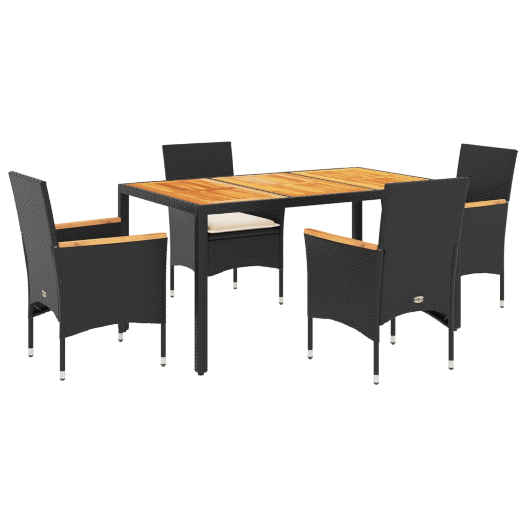 Set Pranzo da Giardino 5 pz con Cuscini Nero Polyrattan Acacia - homemem39