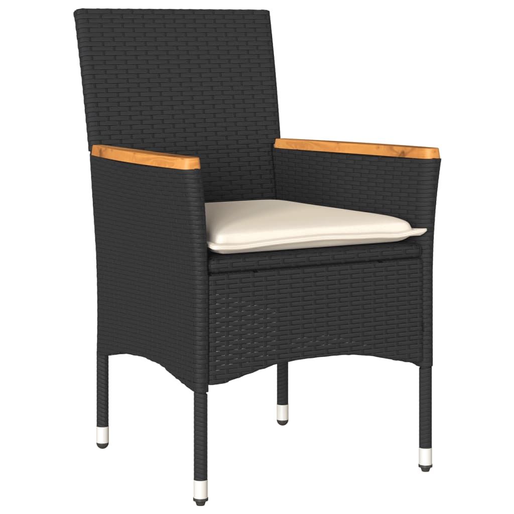 Set Pranzo da Giardino 5 pz con Cuscini Nero Polyrattan Acacia | homemem39