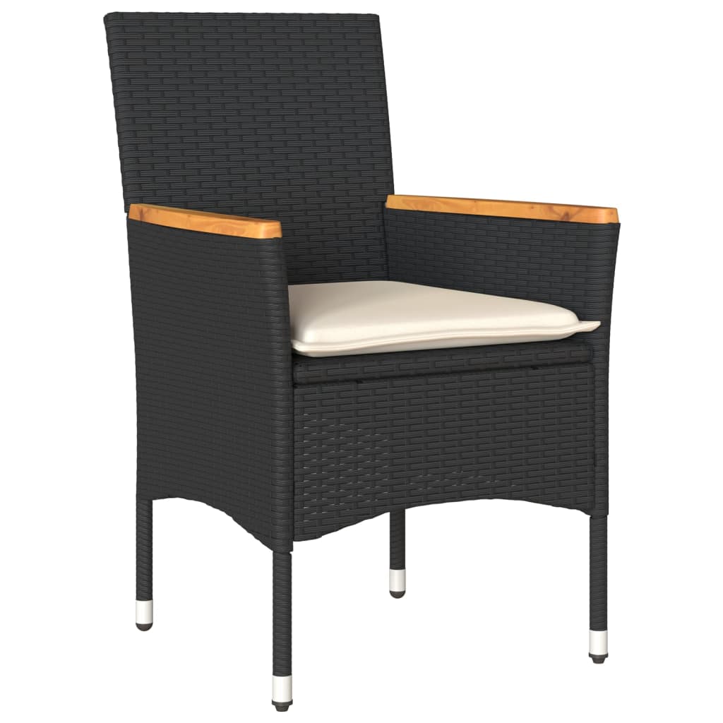 Set Pranzo da Giardino 9 pz con Cuscini Nero Polyrattan Acacia | homemem39
