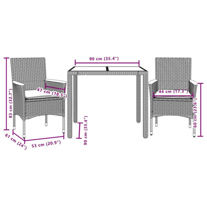 Set Pranzo da Giardino 3pz con Cuscini Polyrattan Acacia Grigio | homemem39