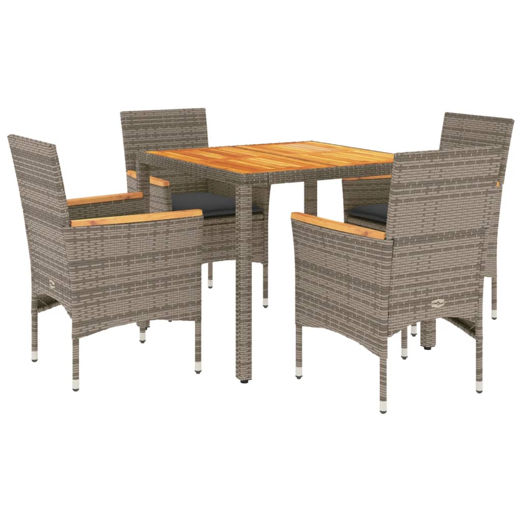 Set Pranzo Giardino 5 pz con Cuscini Grigio Polyrattan Acacia | homemem39