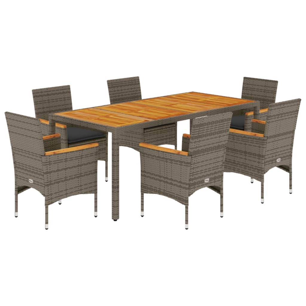 Set Pranzo da Giardino 7pz con Cuscini Polyrattan Acacia Grigio - homemem39