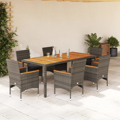 Set Pranzo da Giardino 7pz con Cuscini Polyrattan Acacia Grigio | homemem39
