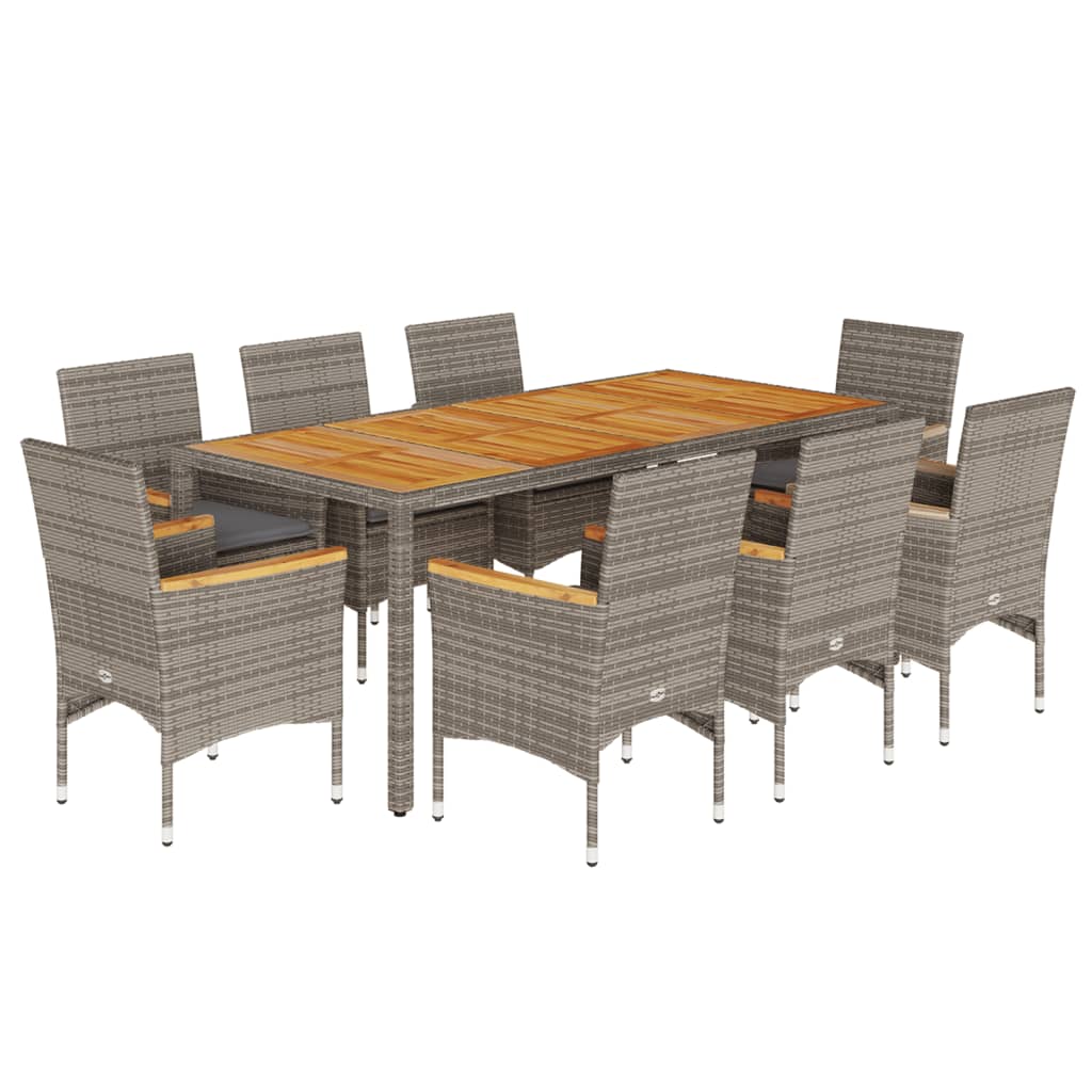 Set Pranzo da Giardino 9pz con Cuscini Polyrattan Acacia Grigio | homemem39