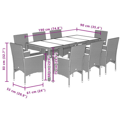 Set Pranzo da Giardino 9pz con Cuscini Polyrattan Acacia Grigio | homemem39