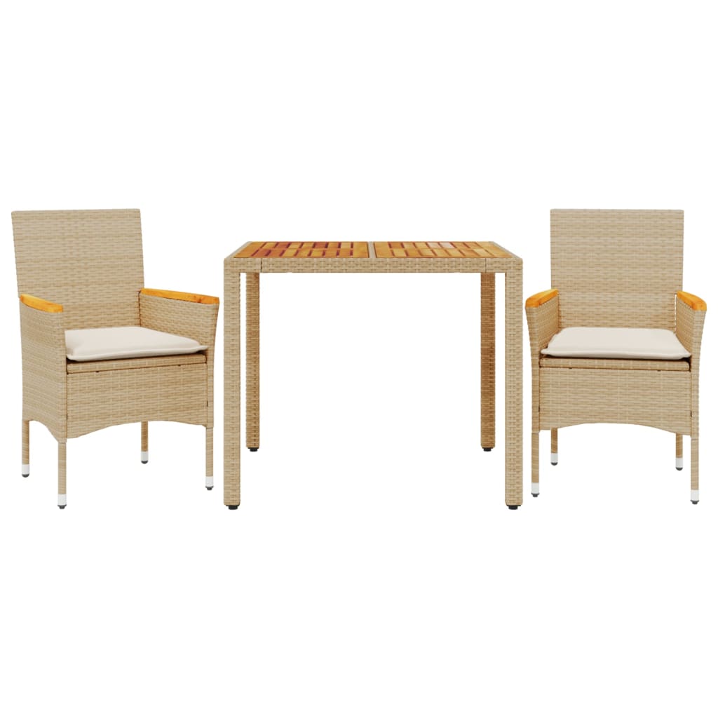 Set Pranzo da Giardino 3pz con Cuscini Beige Polyrattan Acacia | homemem39