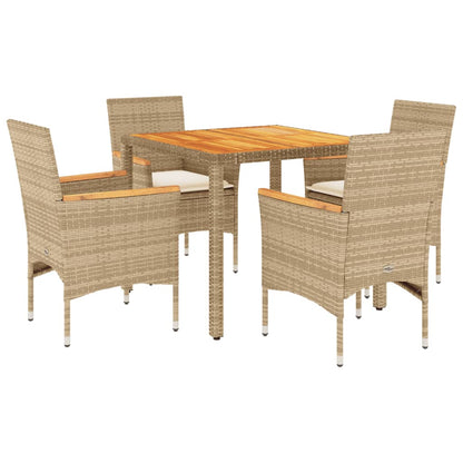 Set Pranzo da Giardino 5 pz con Cuscini Beige Polyrattan Acacia | homemem39