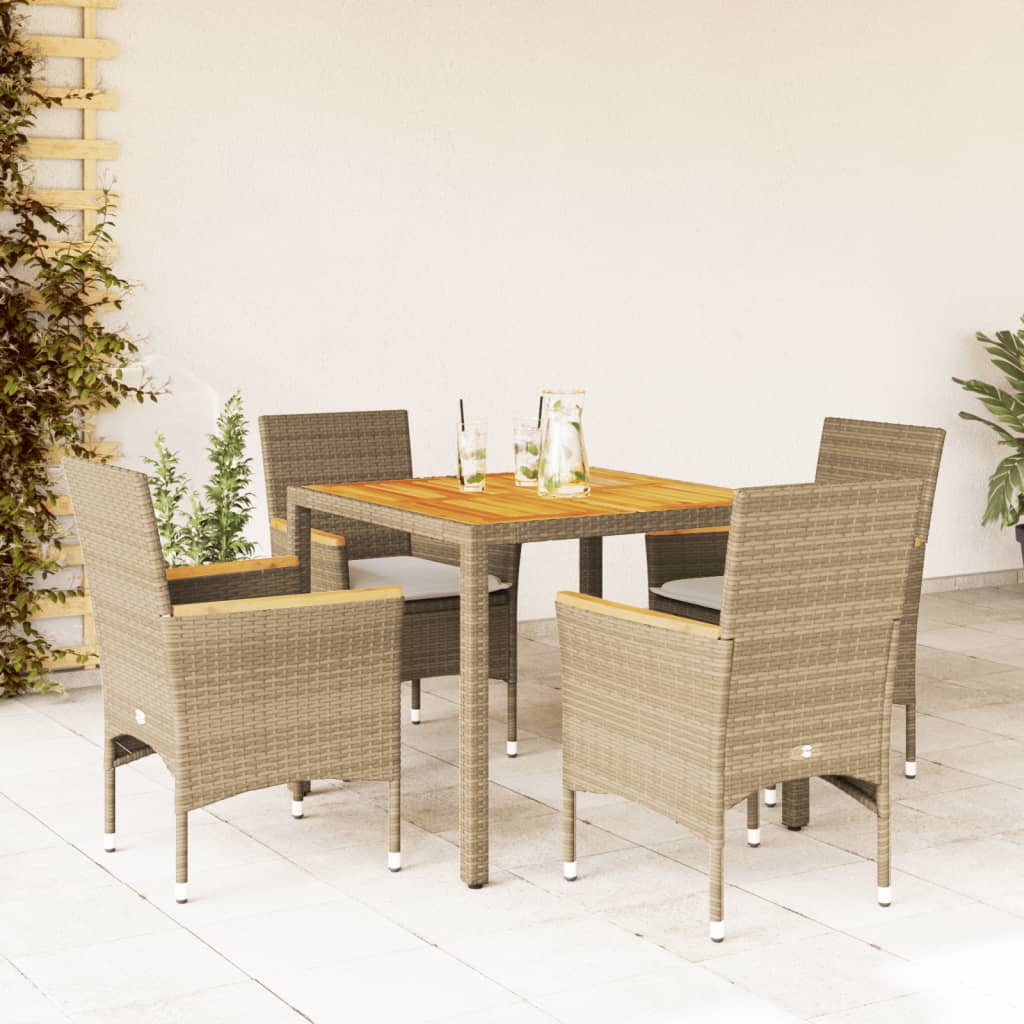 Set Pranzo da Giardino 5 pz con Cuscini Beige Polyrattan Acacia | homemem39