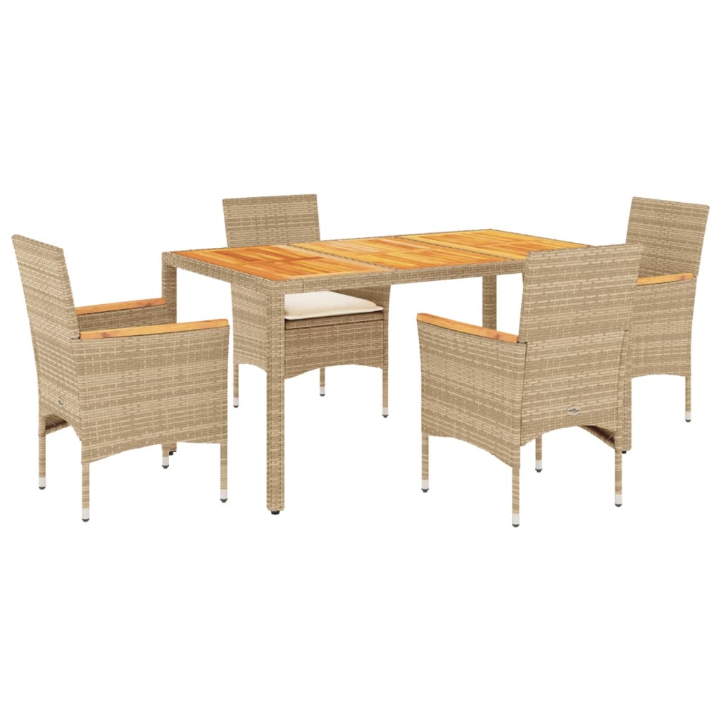 Set Pranzo da Giardino 5 pz con Cuscini Beige Polyrattan Acacia | homemem39