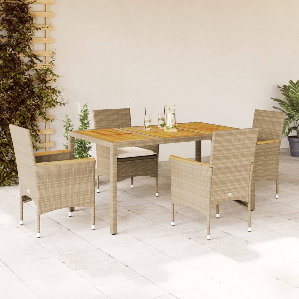 Set Pranzo da Giardino 5 pz con Cuscini Beige Polyrattan Acacia - homemem39