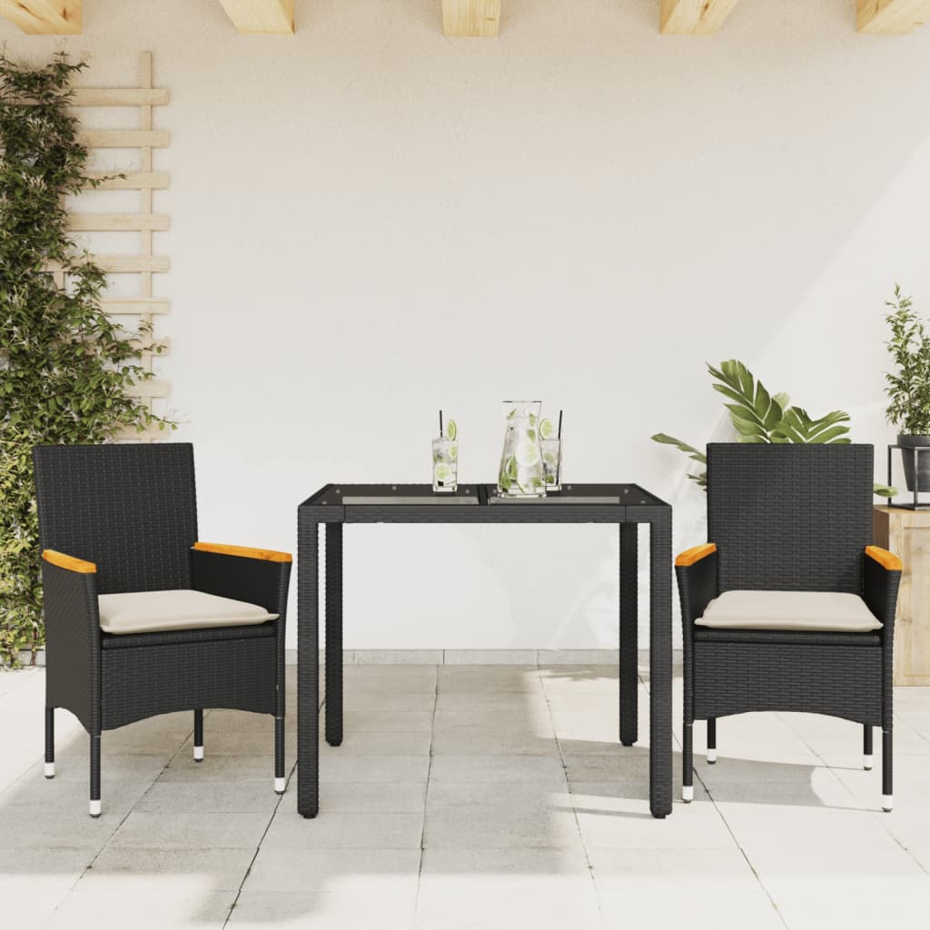 Set da Pranzo da Giardino 3 pz con Cuscini Polyrattan e Vetro | homemem39