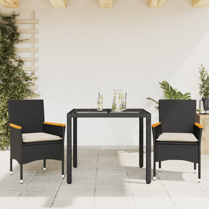 Set da Pranzo da Giardino 3 pz con Cuscini Polyrattan e Vetro - homemem39