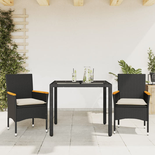 Set da Pranzo da Giardino 3 pz con Cuscini Polyrattan e Vetro - homemem39