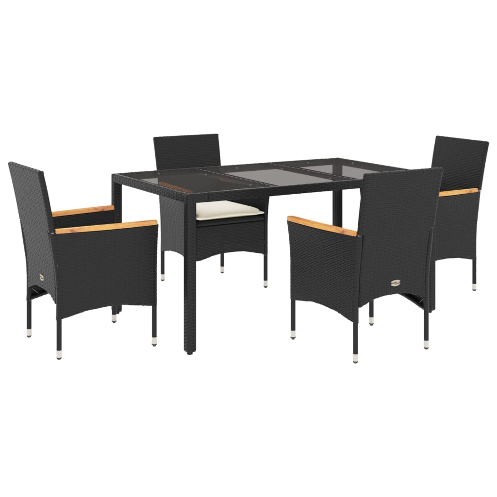 Set da Pranzo da Giardino con Cuscini 5 pz Polyrattan e Vetro | homemem39
