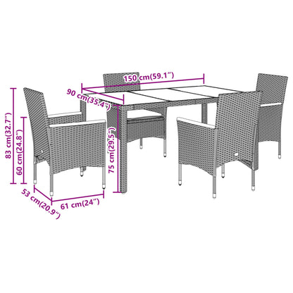 Set da Pranzo da Giardino con Cuscini 5 pz Polyrattan e Vetro - homemem39