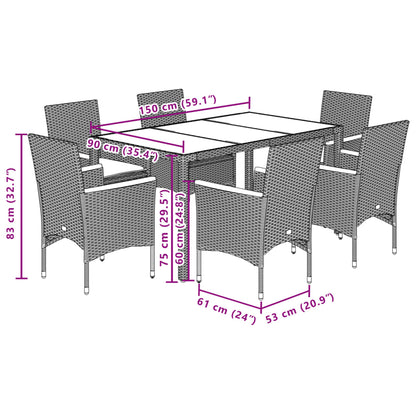 Set Pranzo da Giardino 7 pz Nero con Cuscini Polyrattan Acacia | homemem39