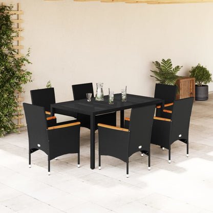 Set Pranzo da Giardino 7 pz Nero con Cuscini Polyrattan Acacia | homemem39