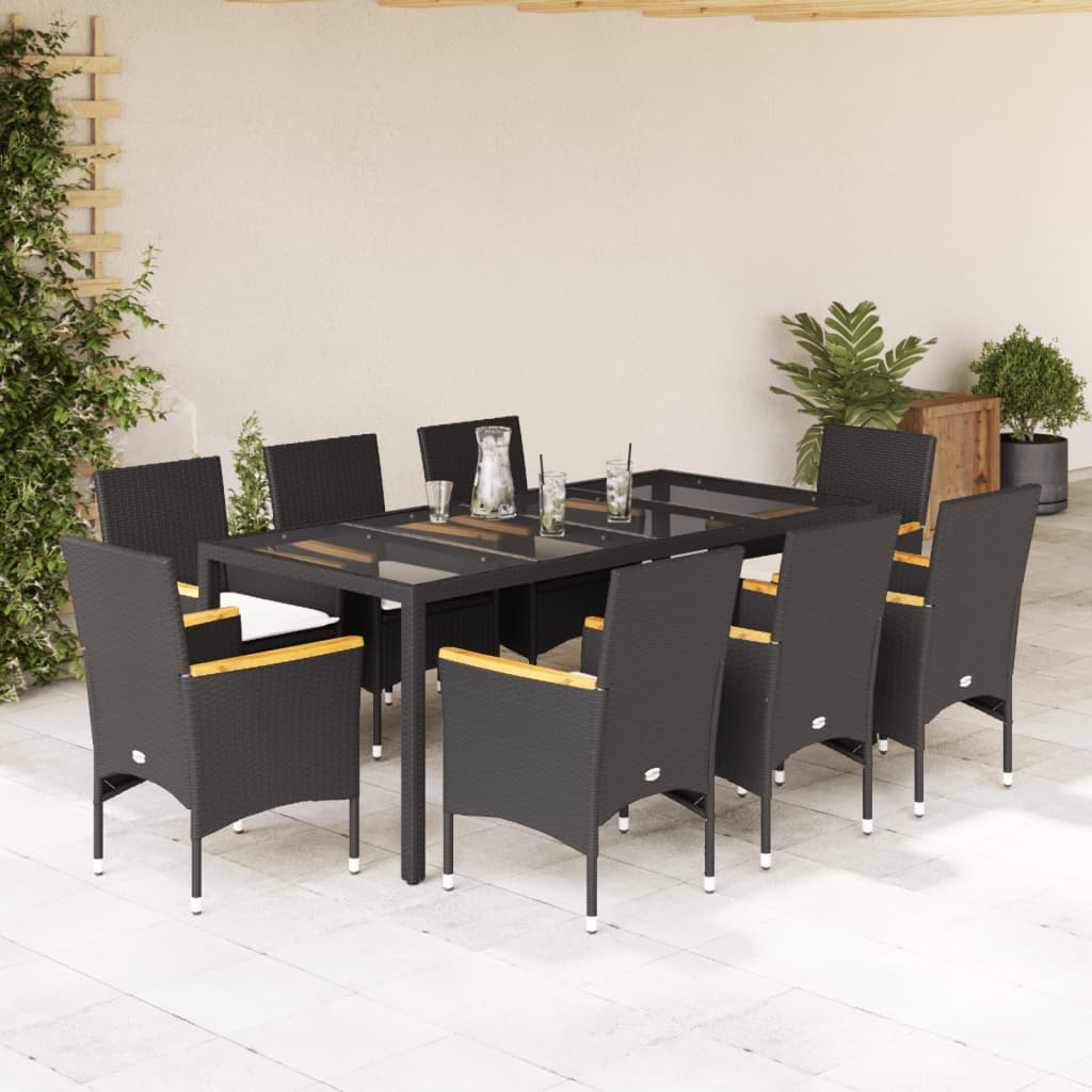 Set da Pranzo da Giardino 9 pz con Cuscini Polyrattan e Vetro - homemem39