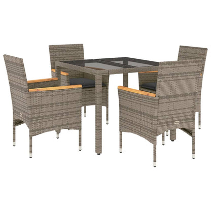 Set da Pranzo da Giardino 5 pz con Cuscini Polyrattan e Vetro - homemem39
