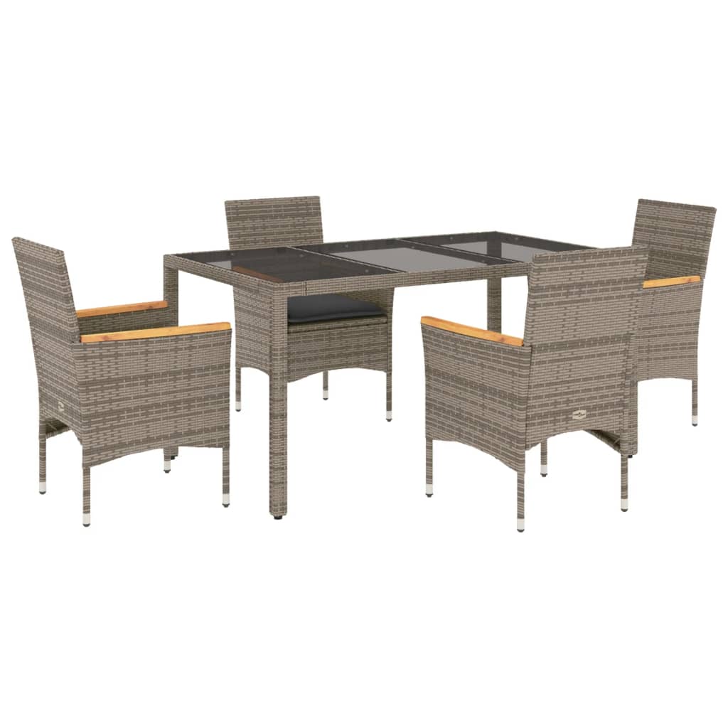 Set da Pranzo da Giardino 5 pz con Cuscini Polyrattan e Vetro | homemem39