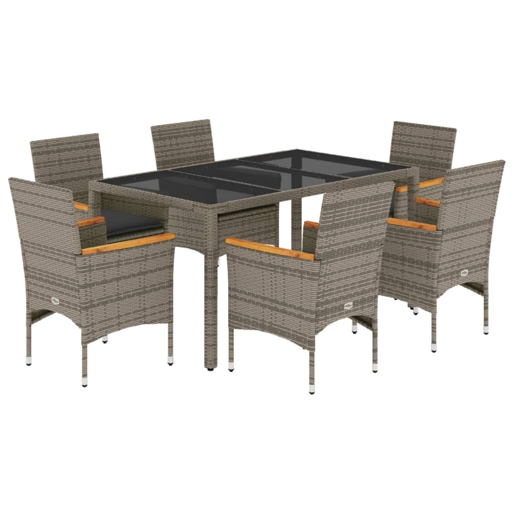 Set da Pranzo da Giardino 7 pz con Cuscini Polyrattan e Vetro - homemem39