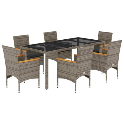 Set da Pranzo da Giardino 7 pz con Cuscini Polyrattan e Vetro - homemem39