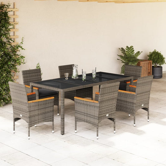 Set da Pranzo da Giardino 7 pz con Cuscini Polyrattan e Vetro - homemem39