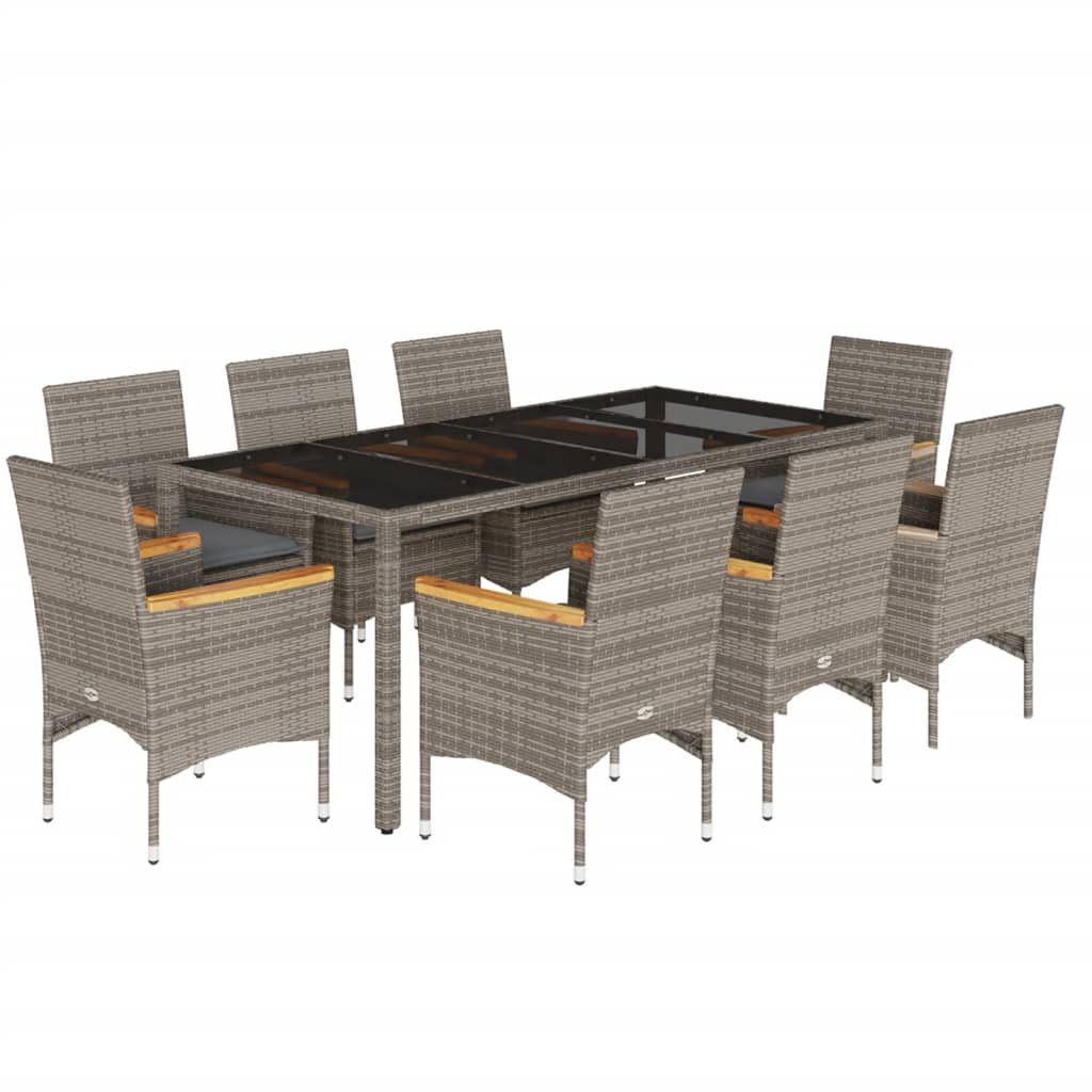 Set da Pranzo da Giardino 9 pz con Cuscini Polyrattan e Vetro | homemem39