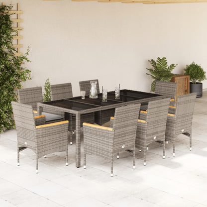 Set da Pranzo da Giardino 9 pz con Cuscini Polyrattan e Vetro | homemem39