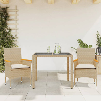 Set da Pranzo da Giardino 3 pz con Cuscini Polyrattan e Vetro | homemem39