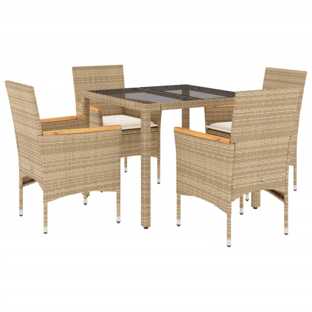 Set da Pranzo da Giardino 5 pz con Cuscini Polyrattan e Vetro - homemem39