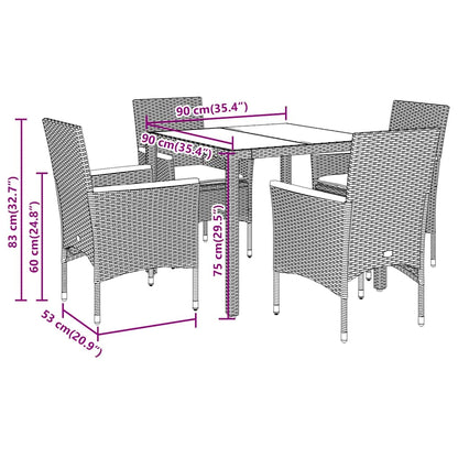 Set da Pranzo da Giardino 5 pz con Cuscini Polyrattan e Vetro | homemem39