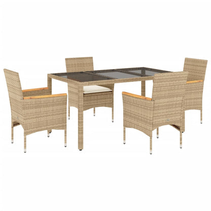 Set da Pranzo da Giardino 5 pz con Cuscini Polyrattan e Vetro | homemem39