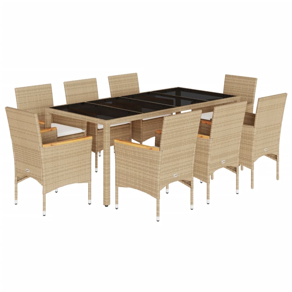 Set da Pranzo da Giardino 9 pz con Cuscini Polyrattan e Vetro | homemem39