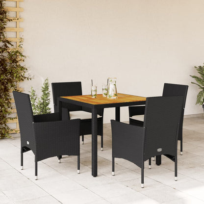 Set Pranzo da Giardino 5 pz con Cuscini Nero Polyrattan Acacia | homemem39