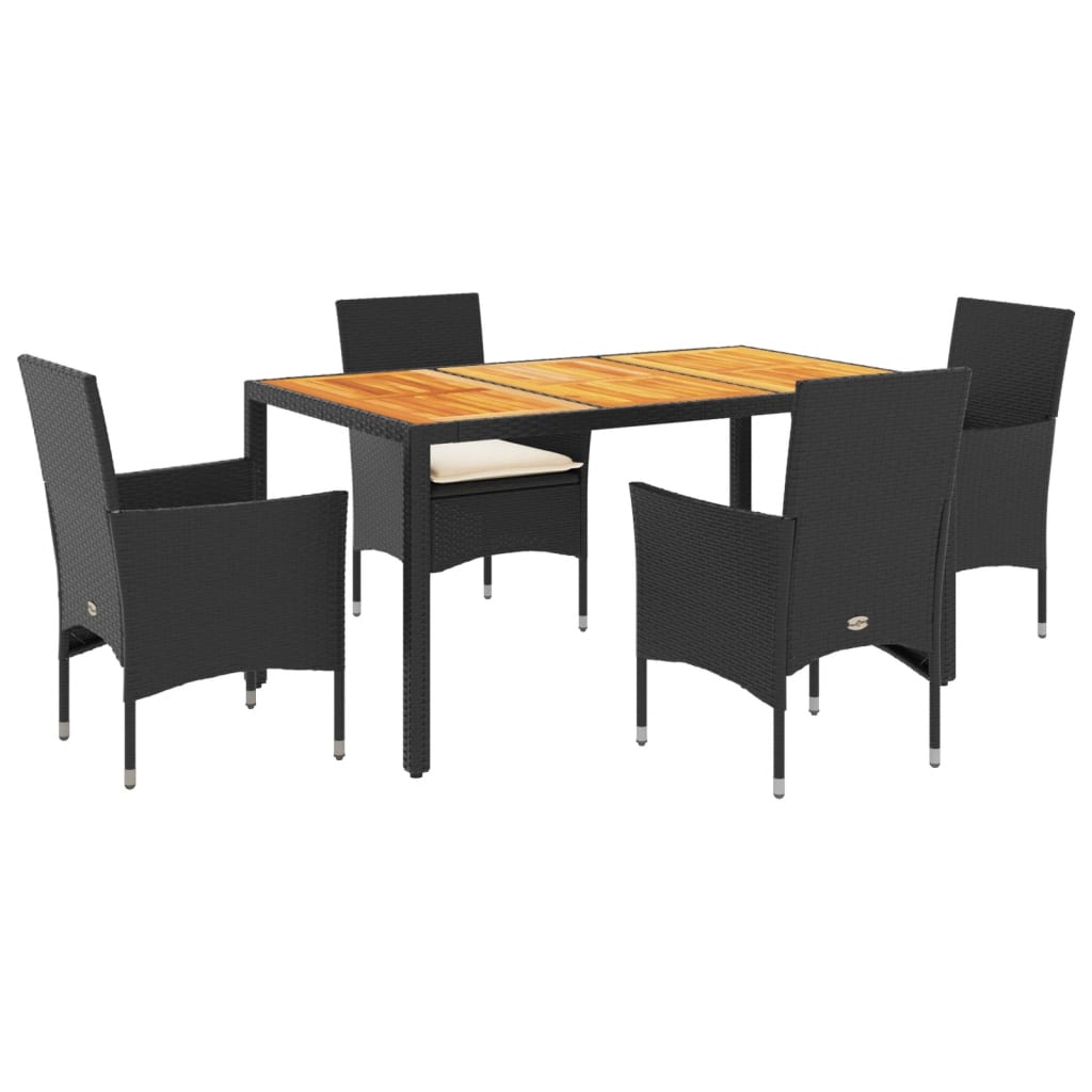 Set Pranzo da Giardino 5 pz con Cuscini Nero Polyrattan Acacia - homemem39