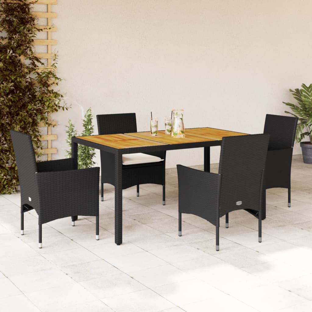 Set Pranzo da Giardino 5 pz con Cuscini Nero Polyrattan Acacia - homemem39