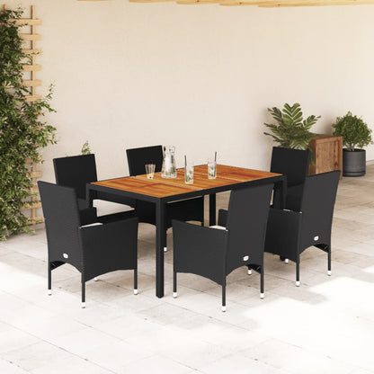 Set Pranzo da Giardino 7 pz Nero con Cuscini Polyrattan Acacia - homemem39