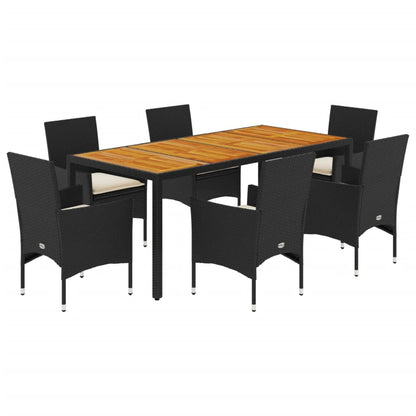 Set Pranzo da Giardino 7 pz Nero con Cuscini Polyrattan Acacia - homemem39