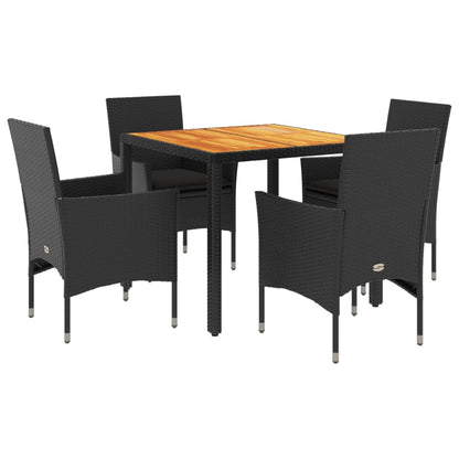 Set Pranzo da Giardino 5 pz con Cuscini Nero Polyrattan Acacia - homemem39