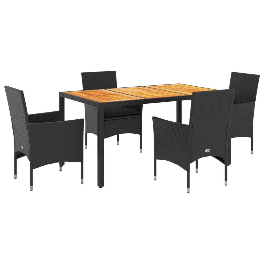 Set Pranzo da Giardino 5 pz con Cuscini Nero Polyrattan Acacia - homemem39