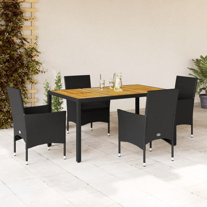 Set Pranzo da Giardino 5 pz con Cuscini Nero Polyrattan Acacia | homemem39