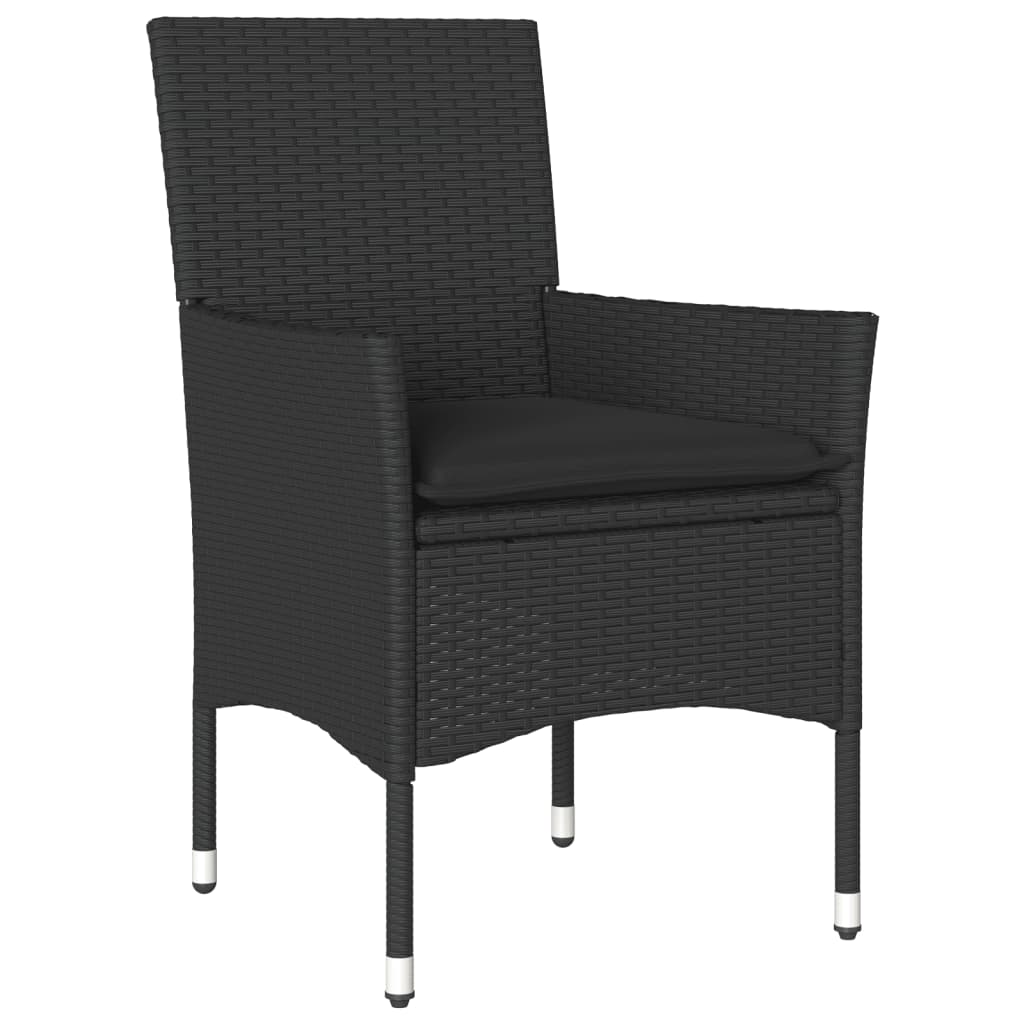 Set Pranzo da Giardino 7 pz Nero con Cuscini Polyrattan Acacia | homemem39