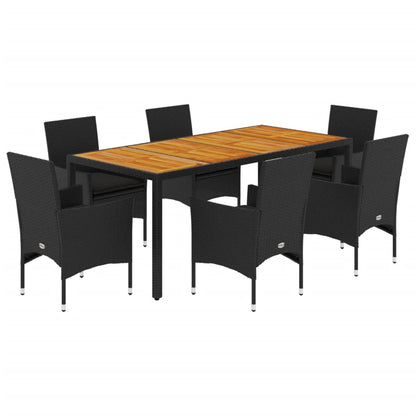 Set Pranzo da Giardino 7 pz Nero con Cuscini Polyrattan Acacia - homemem39