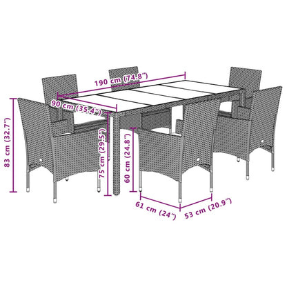 Set Pranzo da Giardino 7 pz Nero con Cuscini Polyrattan Acacia | homemem39