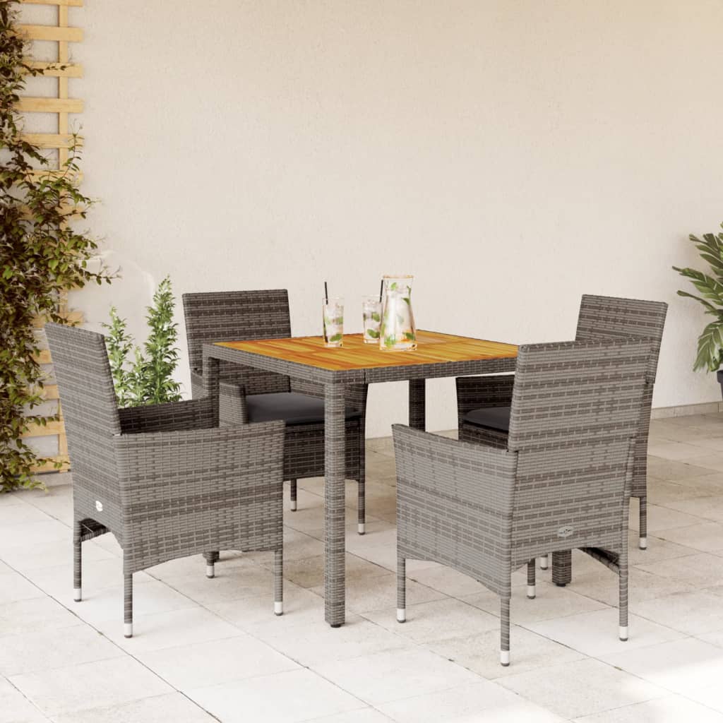 Set Pranzo Giardino 5 pz con Cuscini Grigio Polyrattan Acacia | homemem39