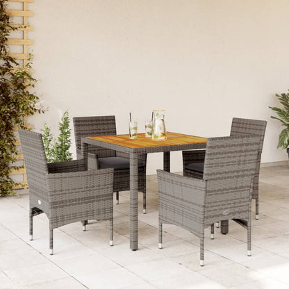 Set Pranzo Giardino 5 pz con Cuscini Grigio Polyrattan Acacia | homemem39