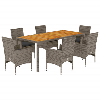 Set Pranzo da Giardino 7pz con Cuscini Polyrattan Acacia Grigio | homemem39