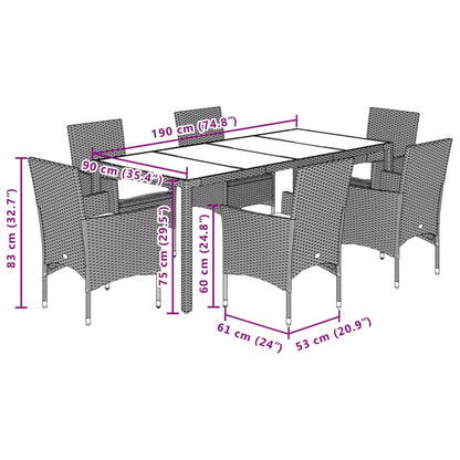 Set Pranzo da Giardino 7pz con Cuscini Polyrattan Acacia Grigio | homemem39