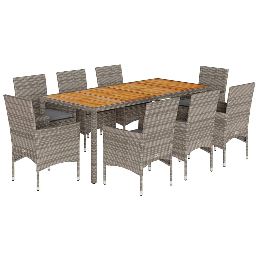 Set Pranzo da Giardino 9pz con Cuscini Polyrattan Acacia Grigio - homemem39